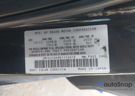 2014 Mazda Mazda6 I Sport из США, поврежденный, VIN JM1GJ1U69E1152618